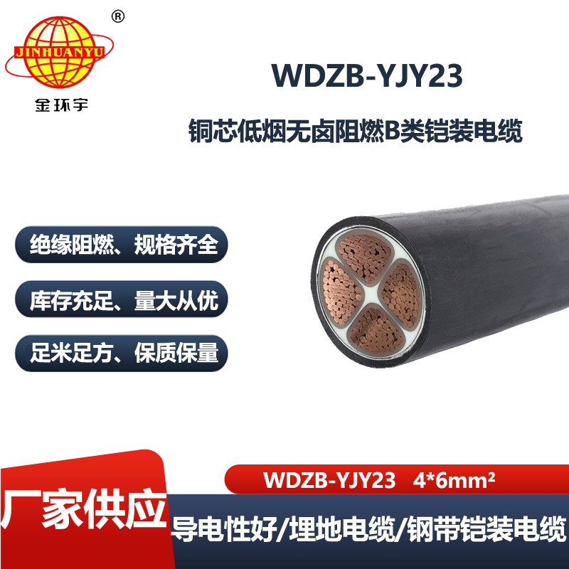 金环宇电线电缆 b级阻燃电缆 WDZB-YJY23-4X6平方 低烟无卤电力电缆 铠装电缆